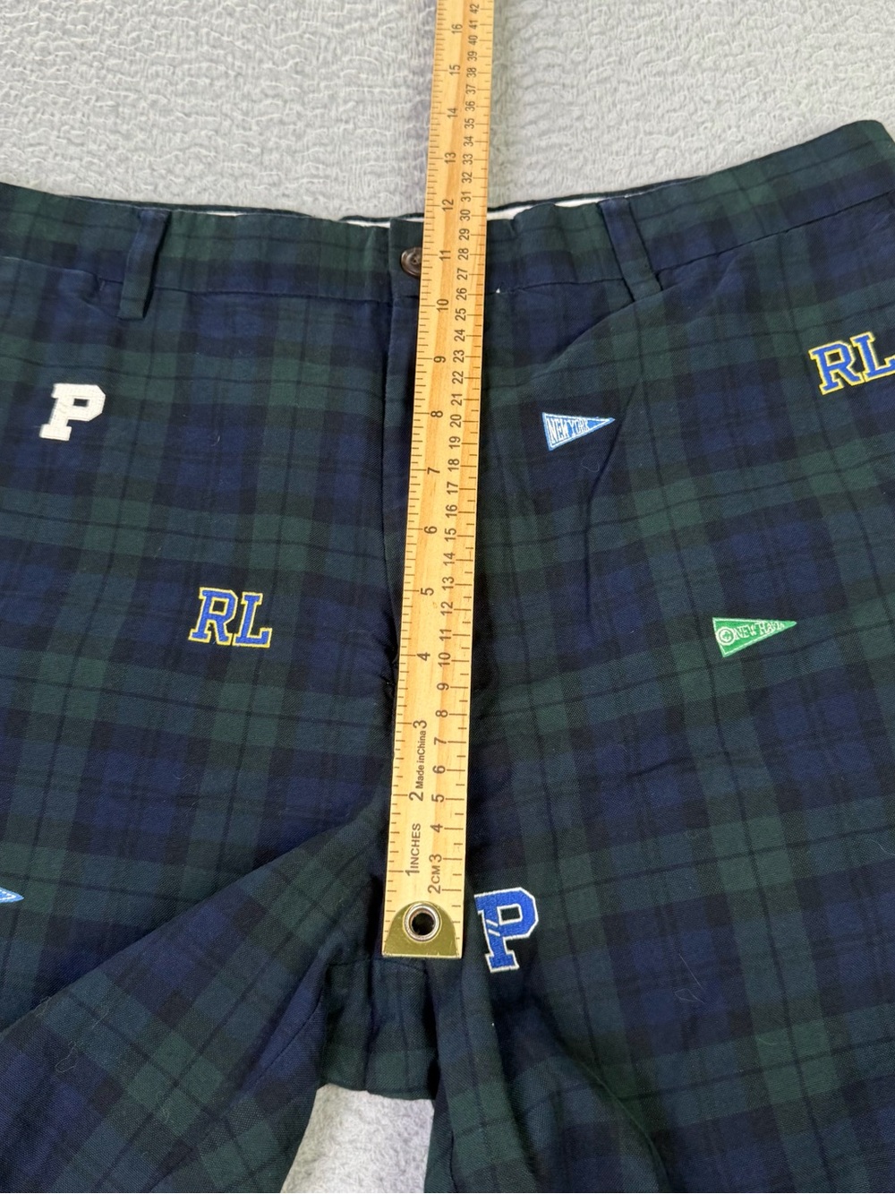 Polo Ralph Lauren Chino Shorts Mens 35 Green Tartan Plaid Embroidered College - Picture 6 of 10